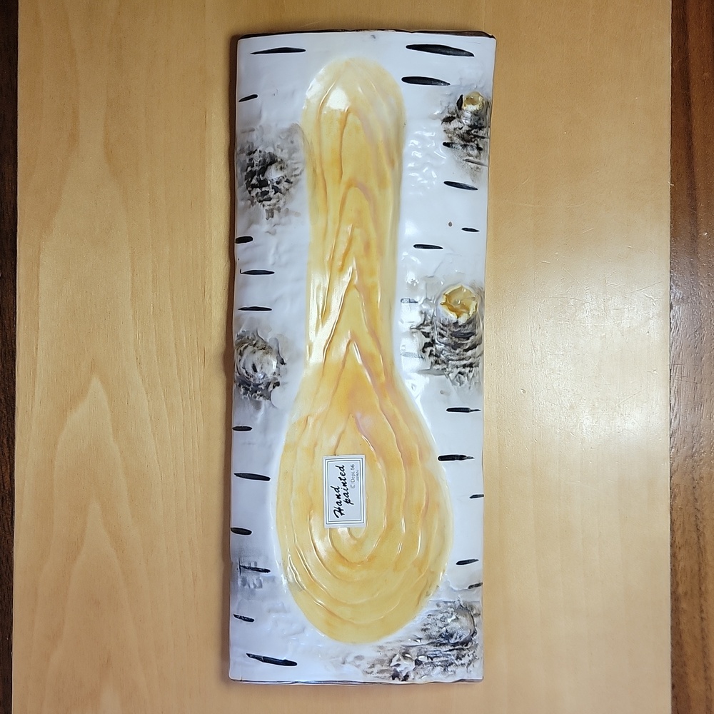 Vintage Dept 56 Birch Bark Log Ceramic Spoon Rest